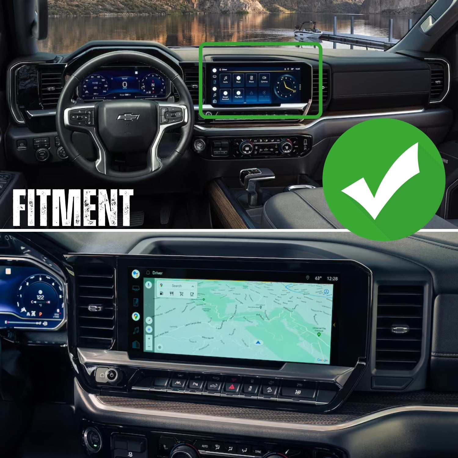 RubiGrid® 2022+ GMC Sierra + Chevrolet Silverado Dash Mount 13.4" Screen with Black Arms