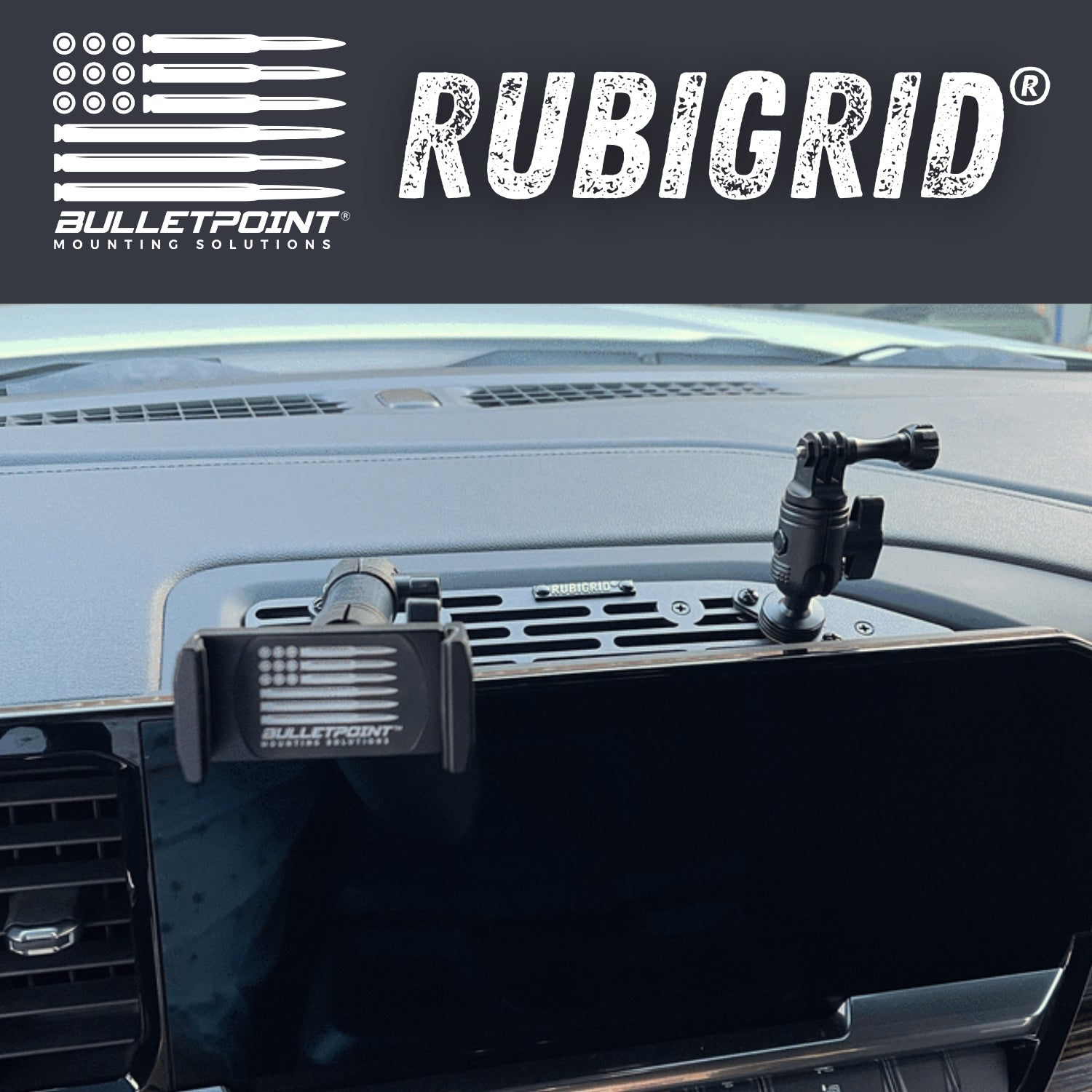 RubiGrid® 2022+ GMC Sierra + Chevrolet Silverado Dash Mount 13.4" Screen with Black Arms