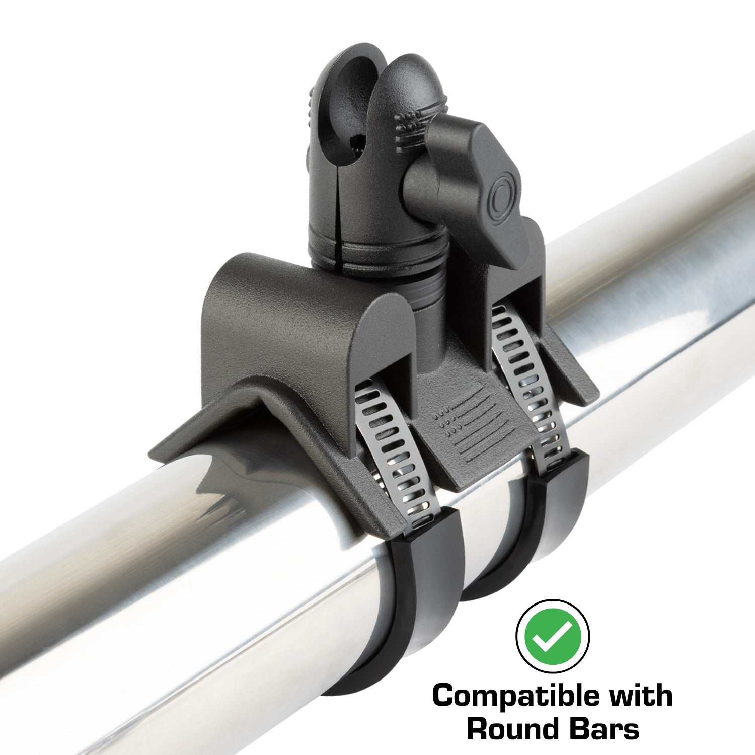 Adjustable Dual Hose Bar Clamp Mount with 20mm Connector End Nubby Edition - Fits Bars 1 to 3 inches Diameter