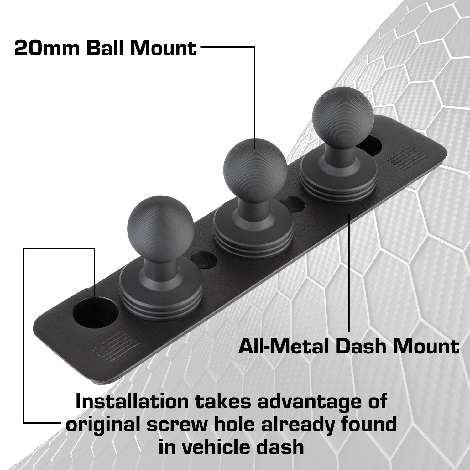 2013-2018 RAM Truck & 2019-2024 RAM 1500 Classic 20mm 3-Ball Metal Dash Mount
