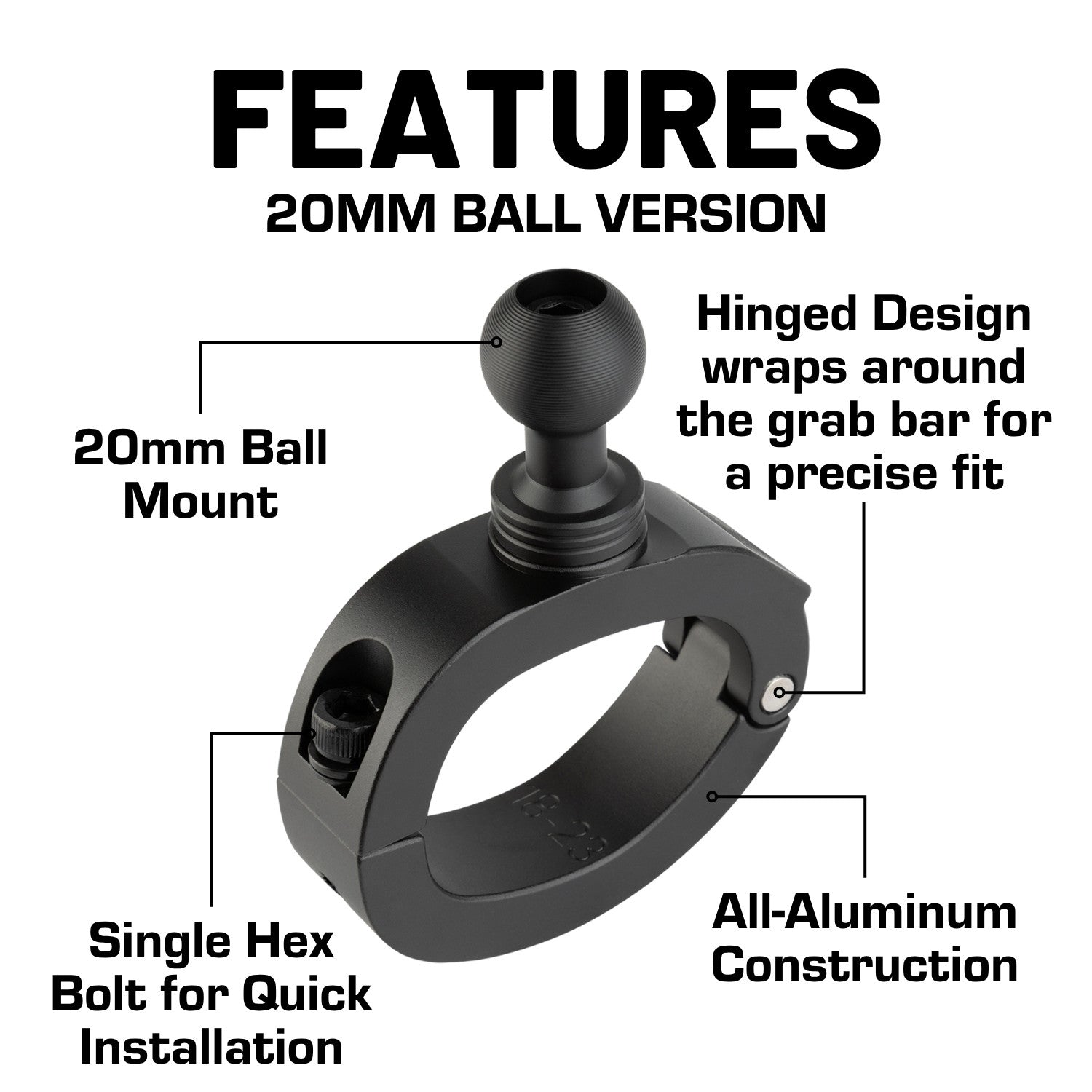Passenger Grab Bar Mount compatible with 2018-2023 Jeep Wrangler JL & 2020-2023 Jeep Gladiator - 20mm