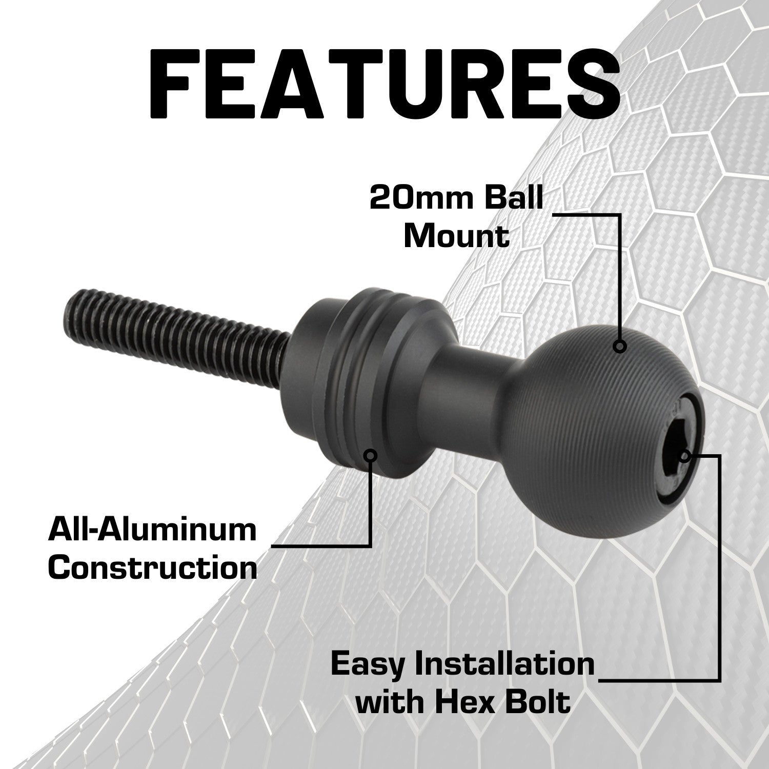 Accessory Ready Grab Bar Threaded 20mm Ball Mount compatible with 2021+ Ford Bronco