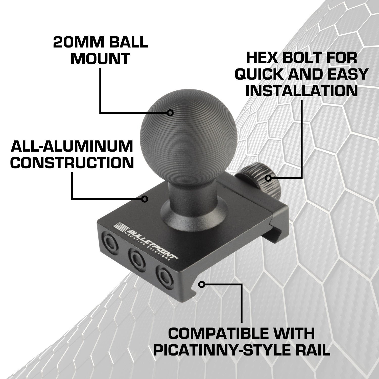 20mm Mounting Ball compatible with Picatinny-Style Rails
