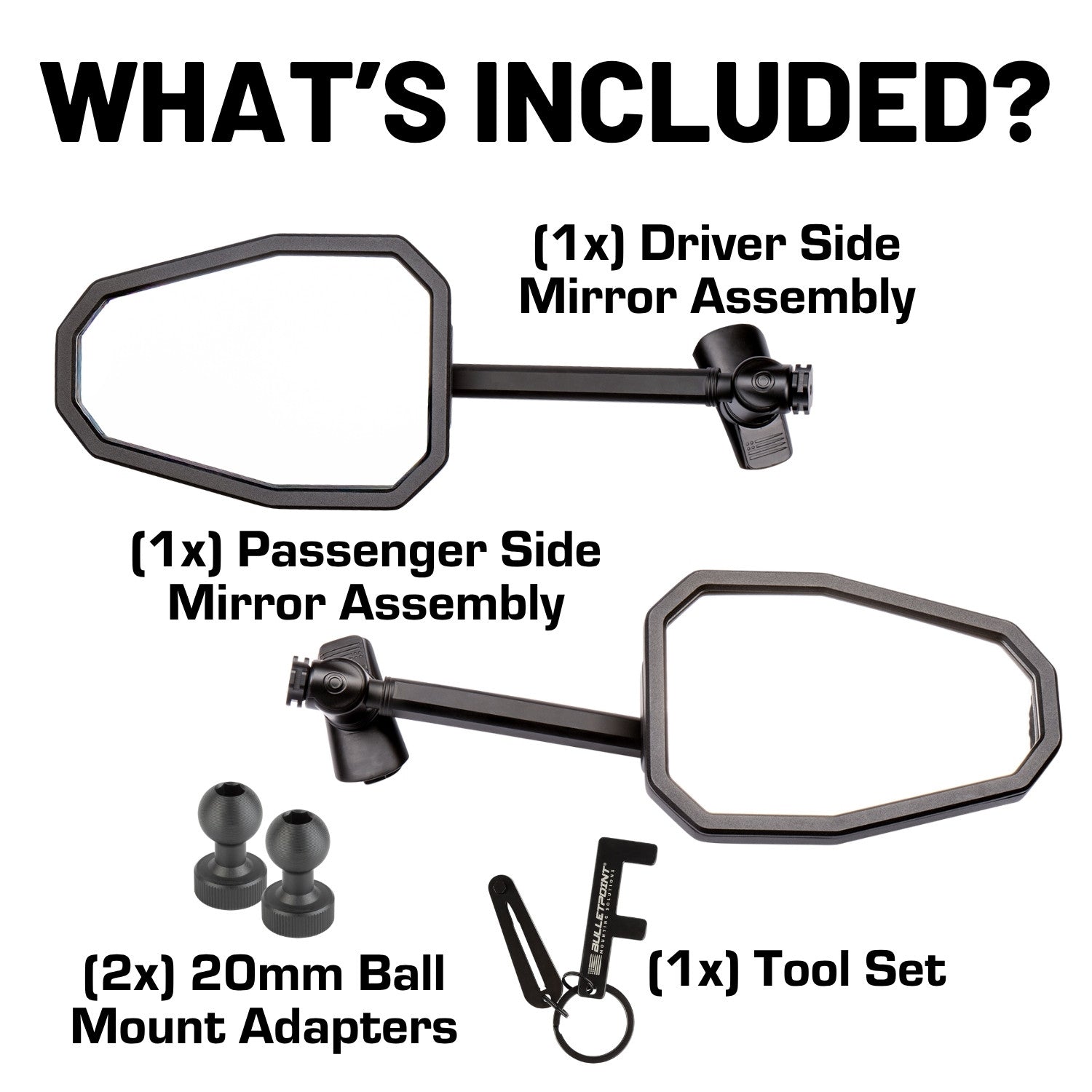 A-Pillar Side Mirrors for 2024+ Jeep Wrangler JL & 2024+ Jeep Gladiator - Pair of 2