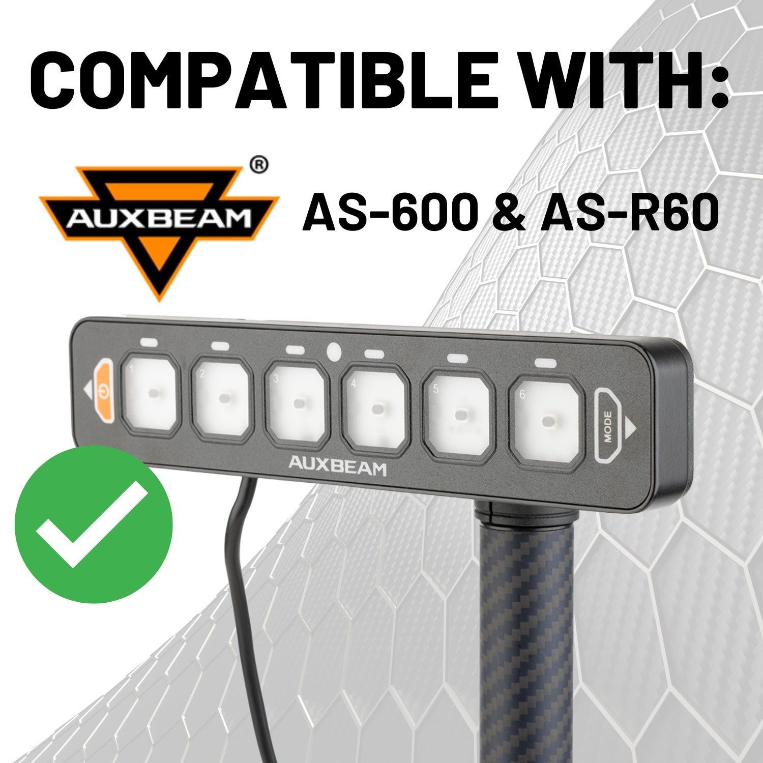Auxbeam AS Series 6 Gang Switch Panel Mount with 20mm Connector Nubby Edition