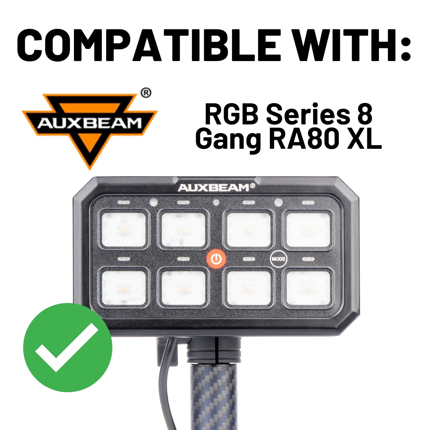 Auxbeam RGB Series 8 Gang RA80 XL + KS-80 Switch Panel Mount with 20mm Connector Nubby Edition