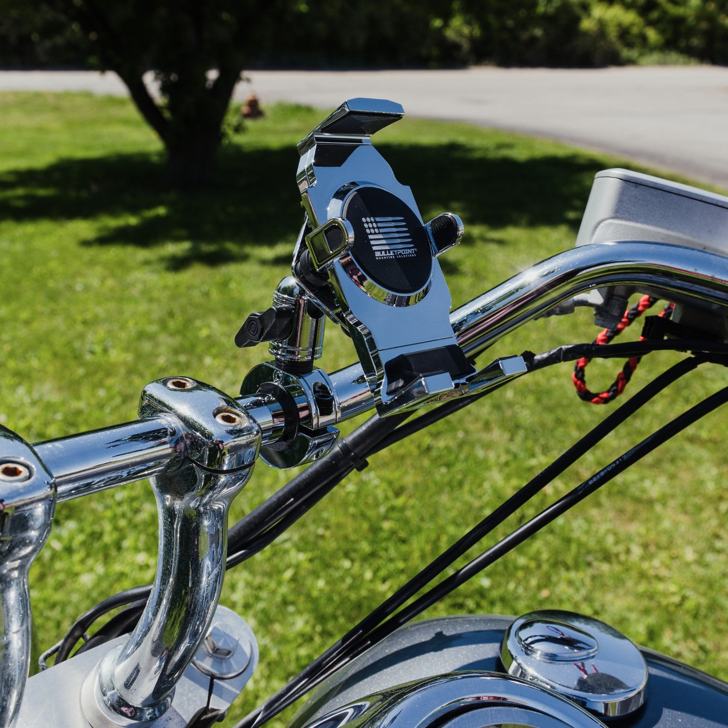 Motorcycle Handlebar Low-Profile Phone Mount - Chrome Finish