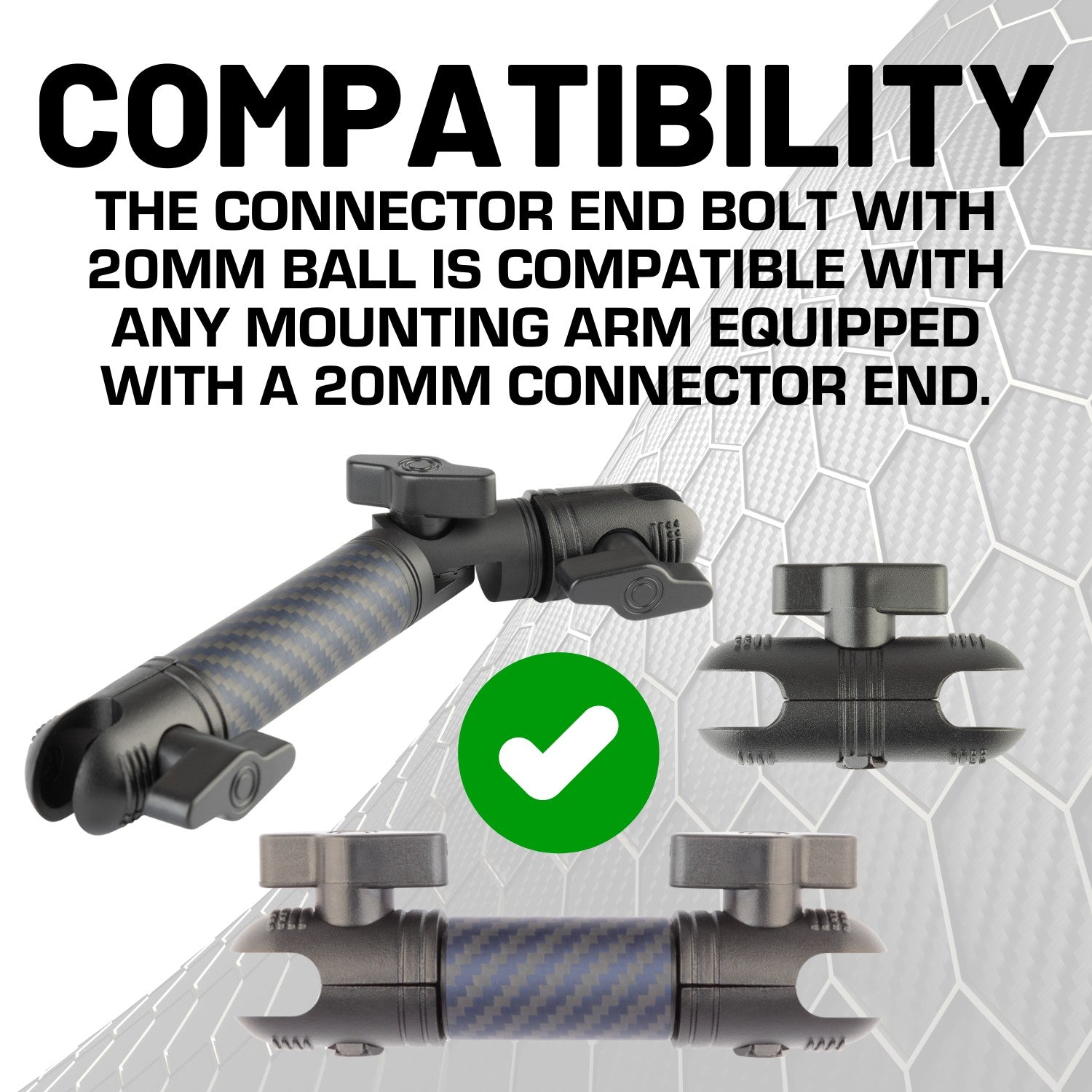 Plus One Connector End Bolt with Integrated 20mm Ball Mount
