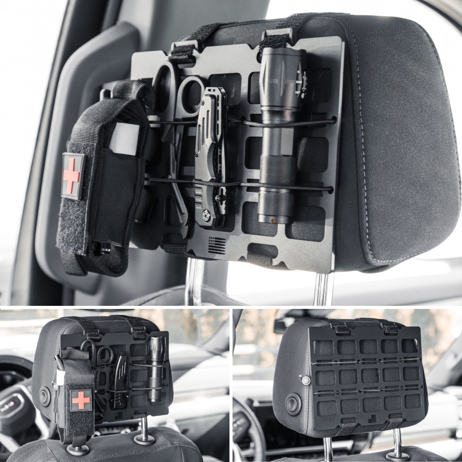 Aluminum Tactical MOLLE Panel Storage Organizer for Headrest - Universal Fitment