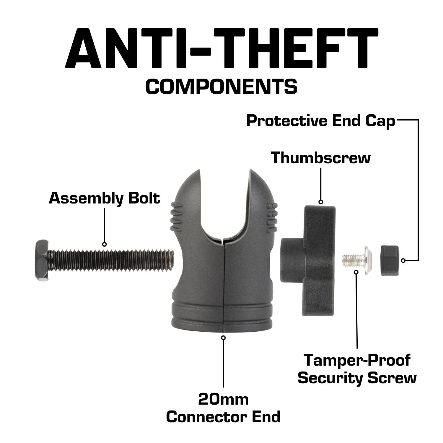 Pair of Chrome Anti-Theft 20mm Connector Ends - Tamper-Proof Security for Device Holders
