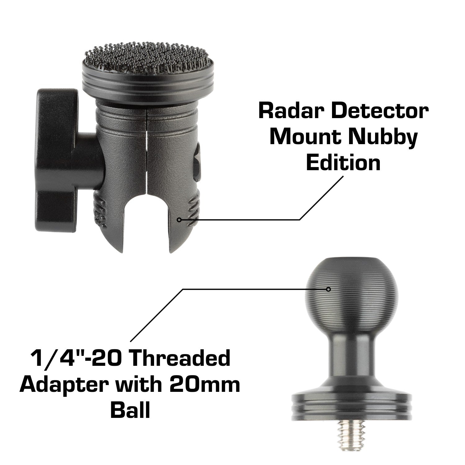 Radar Detector Mount + 1/4"-20 Threaded Adapter with 20mm Ball Bundle