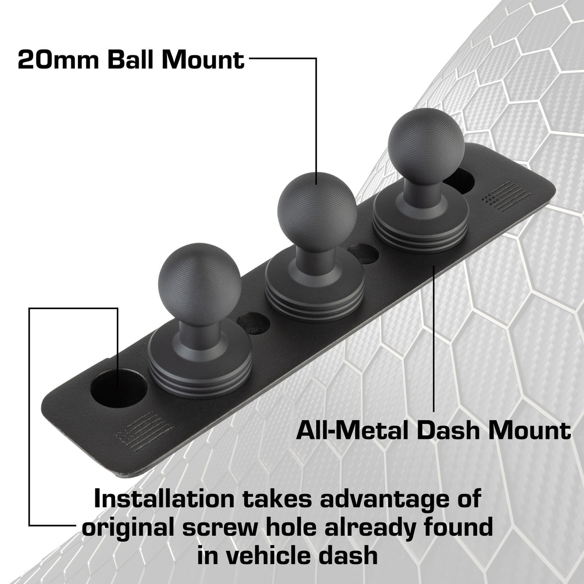 2013-2018 RAM Truck &amp; 2019-2024 RAM 1500 Classic 20mm 3-Ball Metal Dash Mount