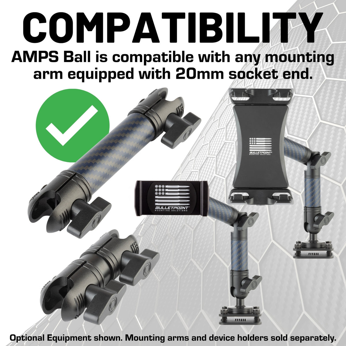 4-Hole AMPS Mounting Plate with 20mm Ball Mount + Metal Backing Plate (includes Installation Hardware)