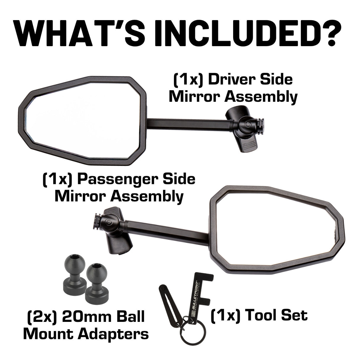 A-Pillar Side Mirrors for 2024+ Jeep Wrangler JL & 2024+ Jeep Gladiator - Pair of 2