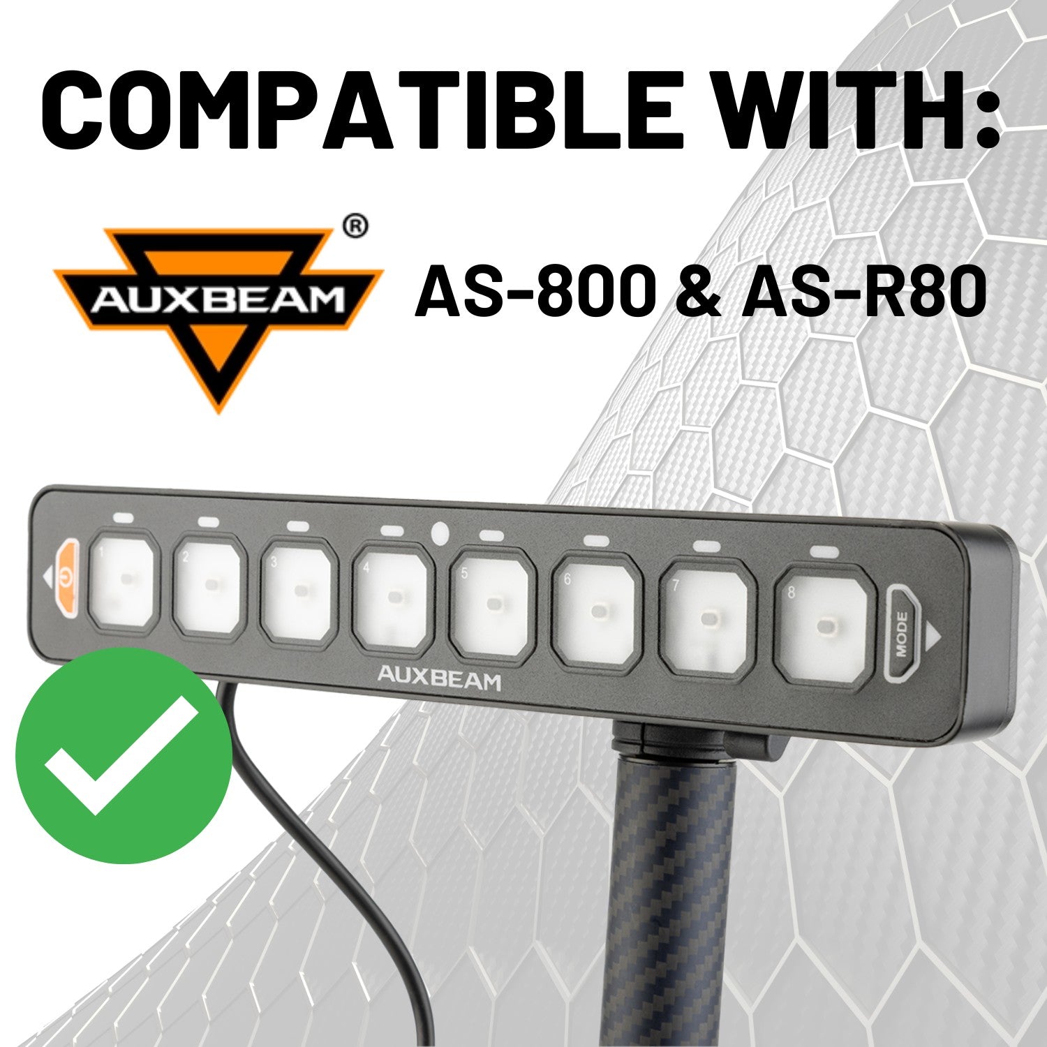 Auxbeam AS Series 8 Gang Switch Panel Mount with 20mm Ball