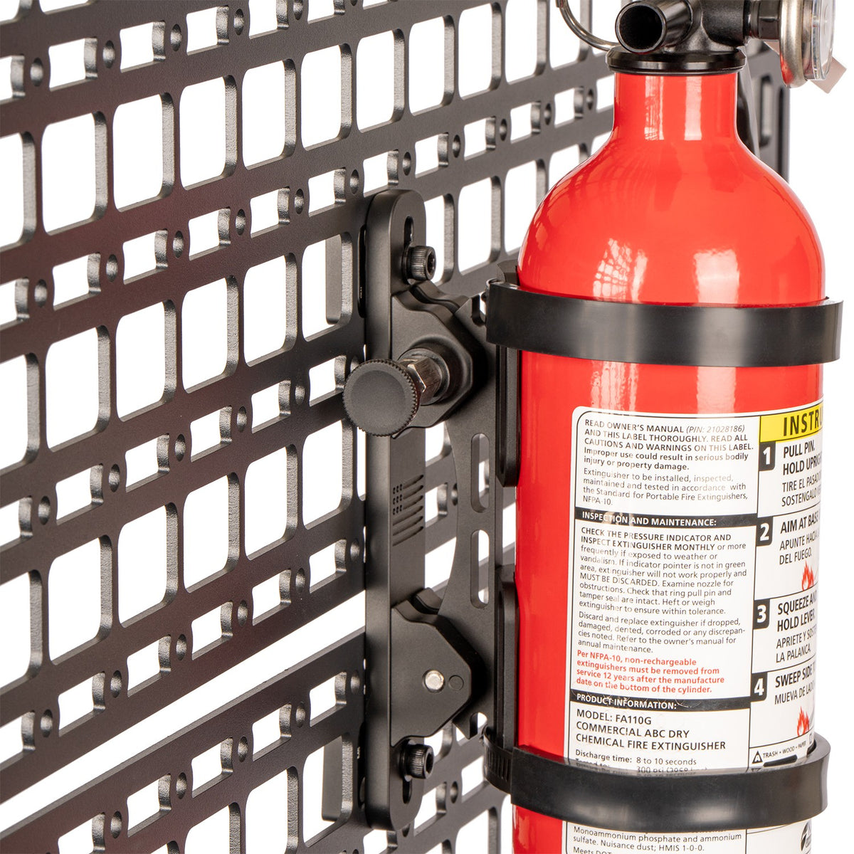 Quick-Release CNC Aluminum Fire Extinguisher Mount compatible with MOLLE Panels